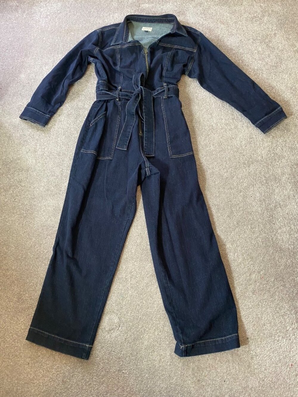 Universal Thread Blue Denim Belted Jumpsuit Dark Wash Long Sleeve Size 20